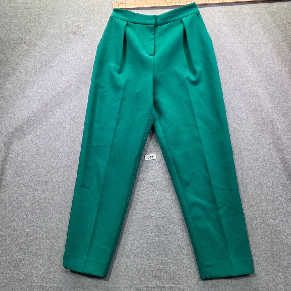 Emerald Green High Waisted Pleated Tapered Trousers Dress Pants Emerald Green